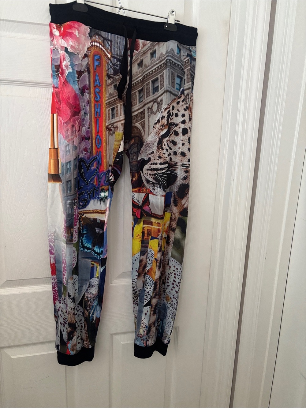 Roberto Cavalli Multicolor Graphic Jogger Pants with Floral and Signage Print